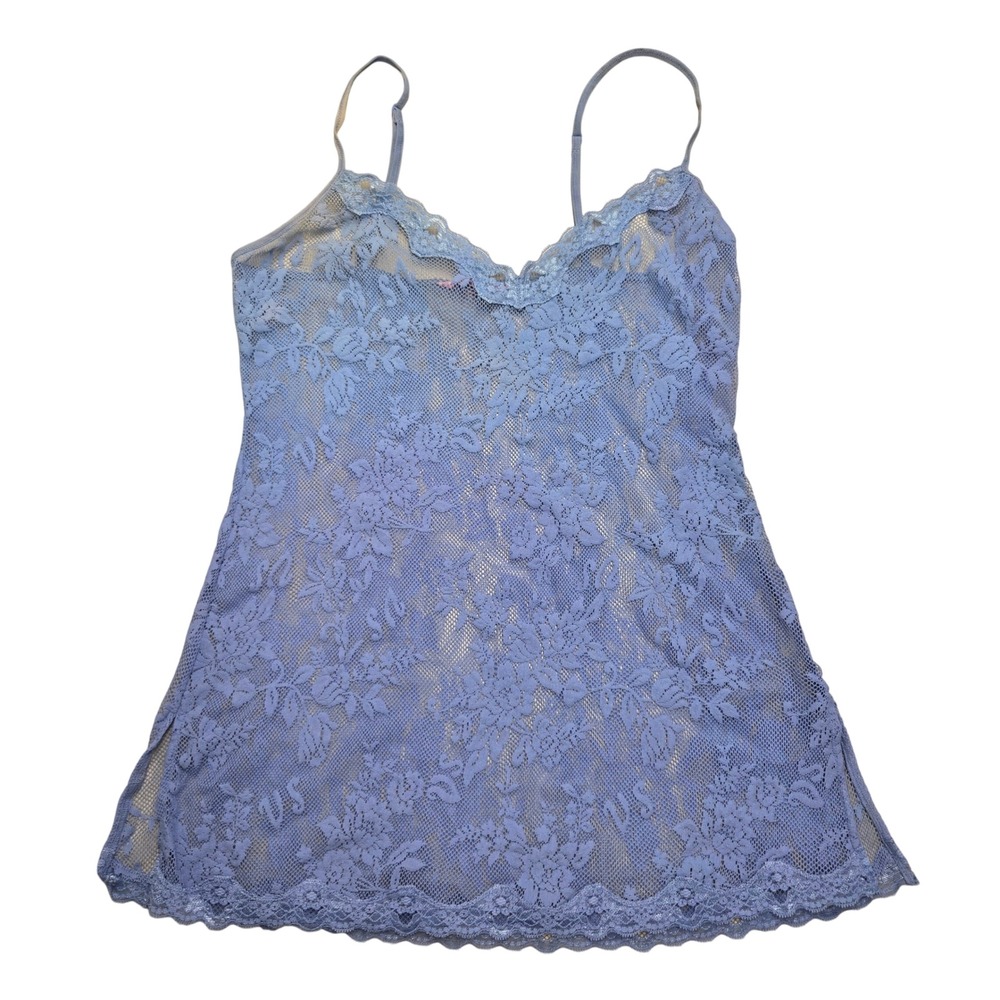 Vintage Y2K Victoria's Secret Cami Tank Top Small Blue Ombre Sheer Lace Coquette